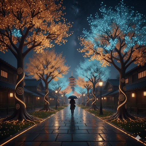 発光する街路樹のイメージ